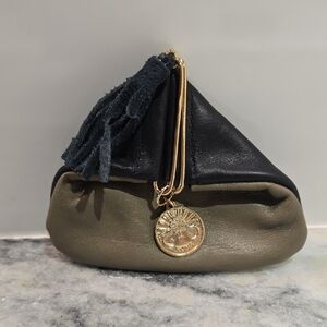 Italian Black and Tan Leather Clutch